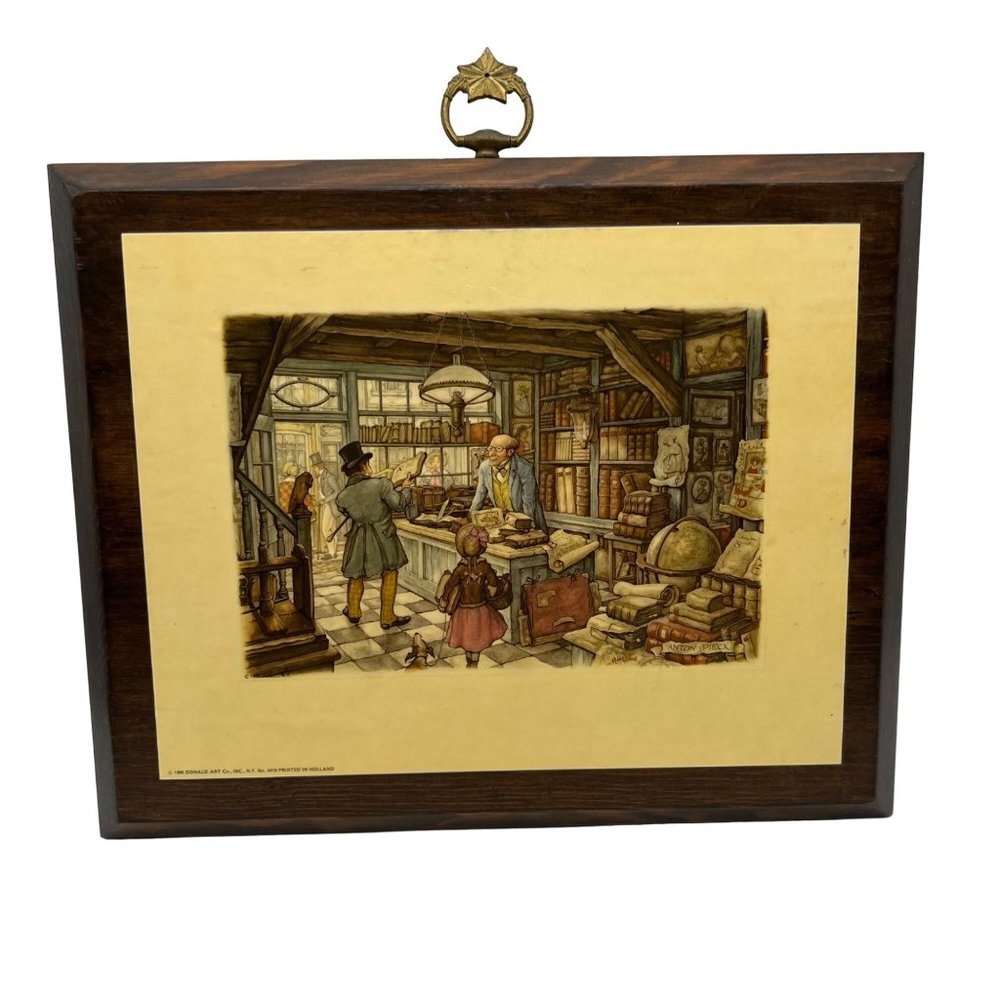 Anton Pieck Print Book Store Vintage 1966 Wood Mounted Wall Hanging Donald Art